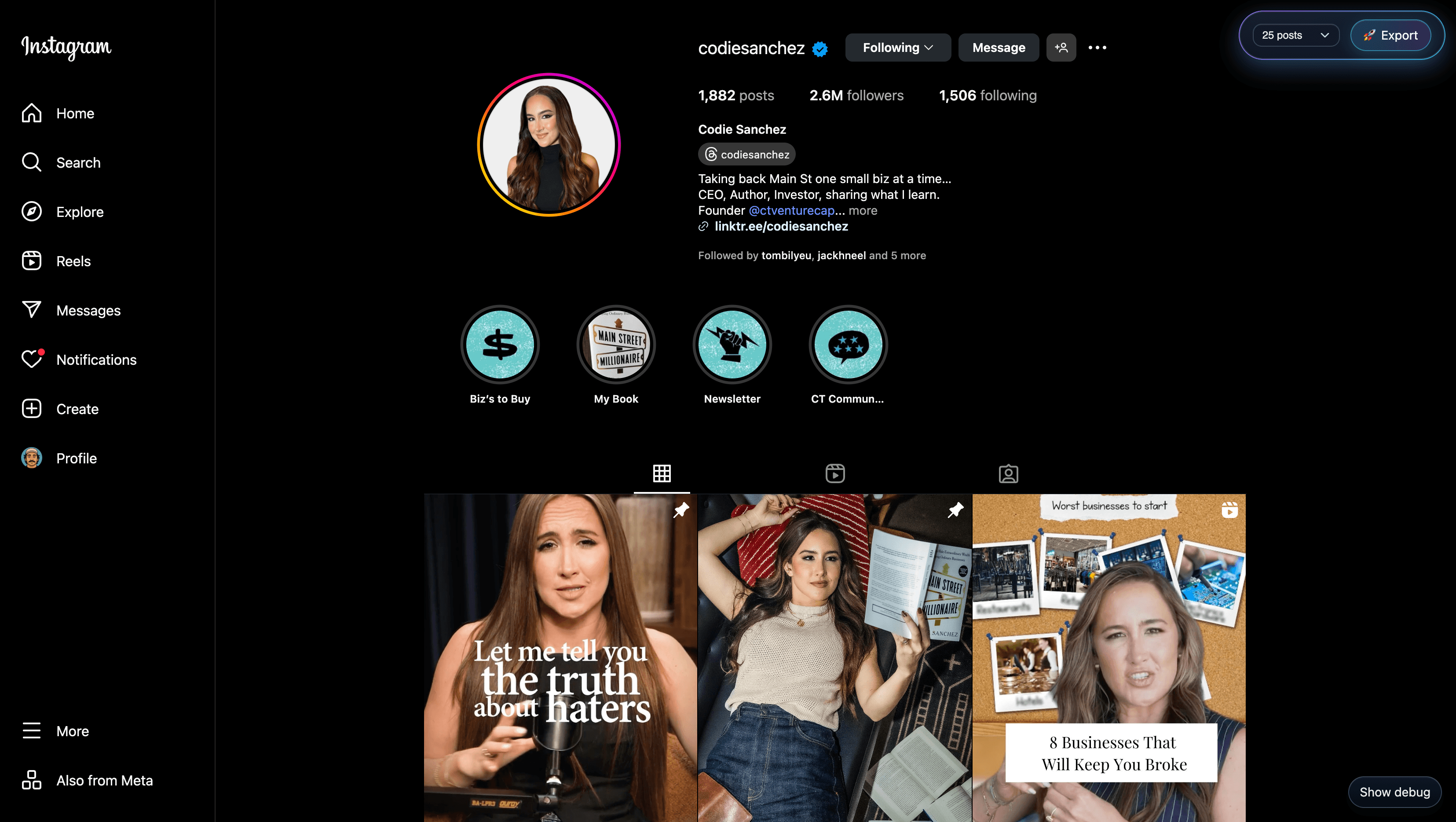 ReelTrend demo showing the Instagram feed sorted by comments